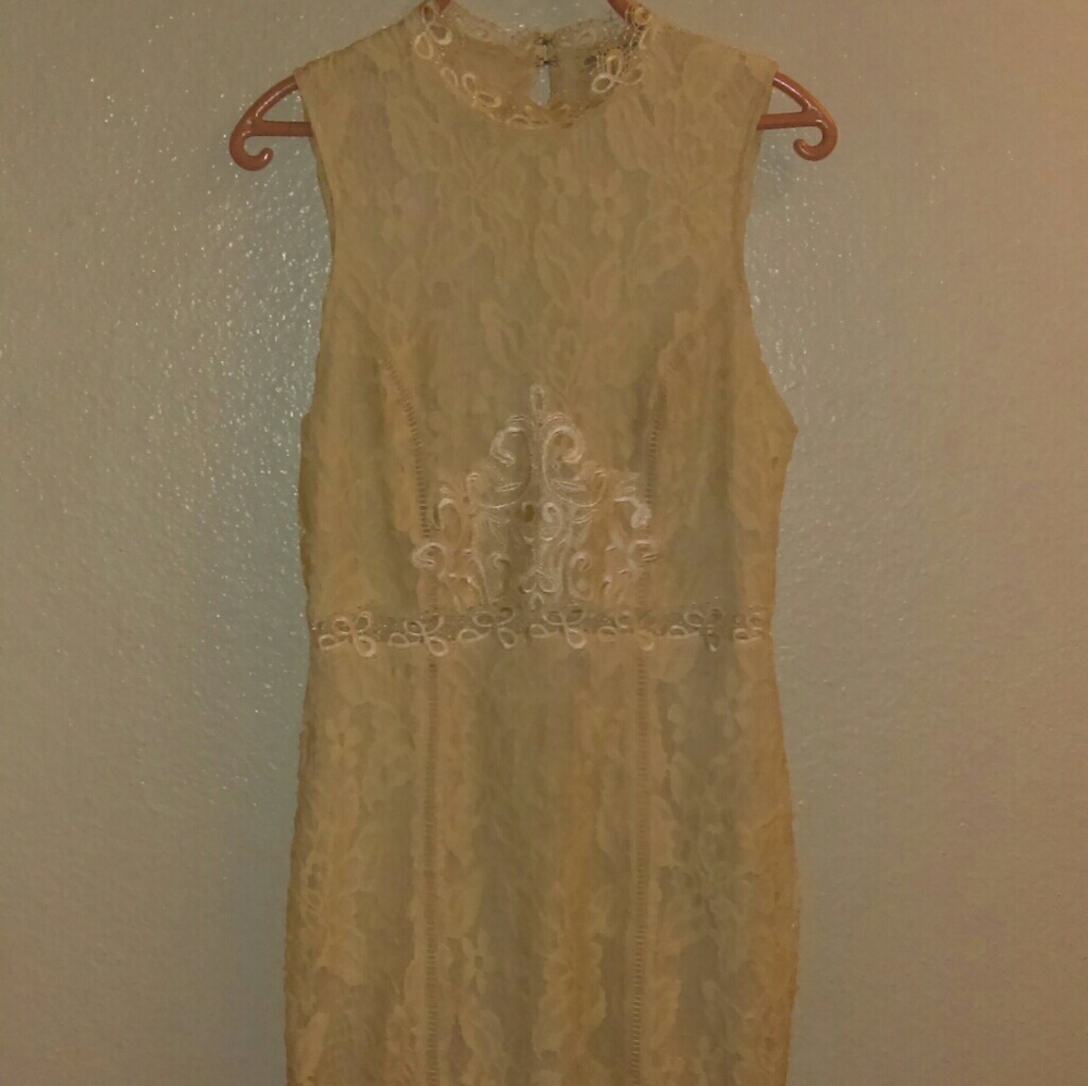 Charlotte Russell beige lace dress.
